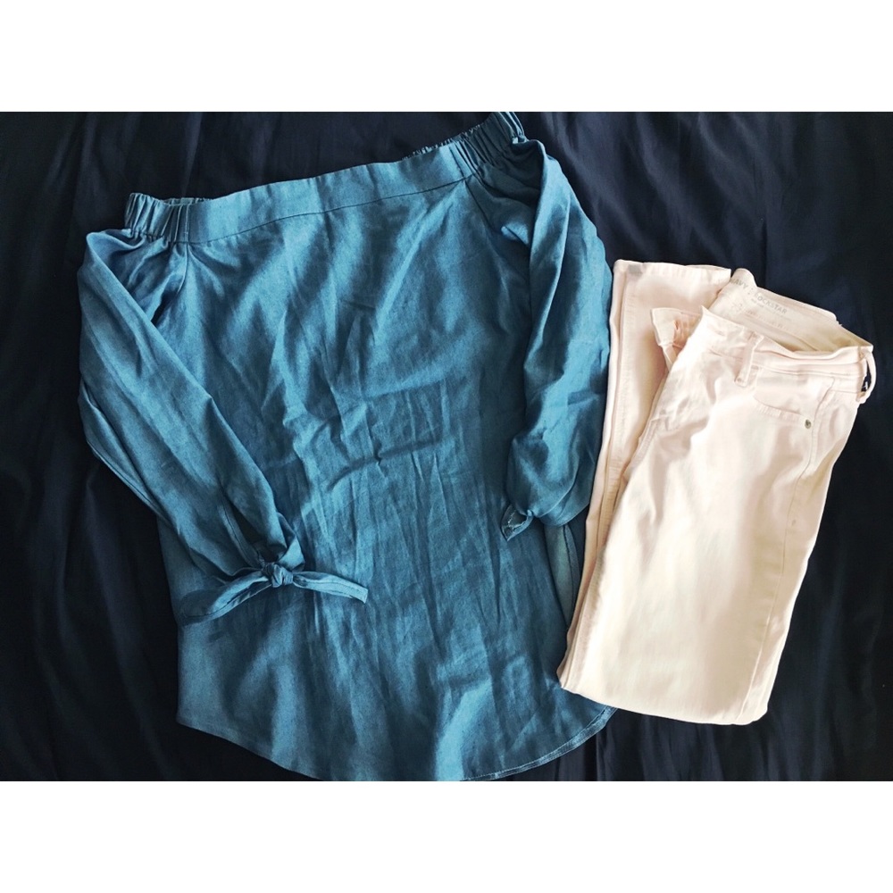 Off Shoulder Chambray Boutique Top